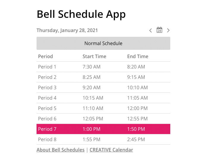 Bell schedule application preview